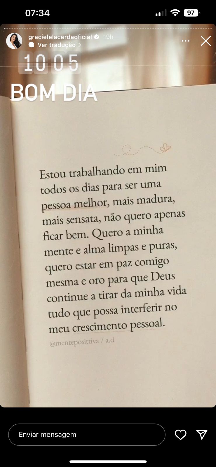 Graciele Lacerda compartilha texto de livro e confirma o que todos imaginável, que ela é uma pessoa que busca pela saúde mental e física (Foto: Reprodução / Instagram)