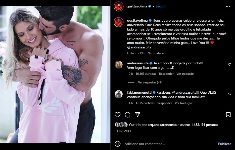 Gusttavo LIma se declara a esposa, Andressa Suita - Foto: Reprodução