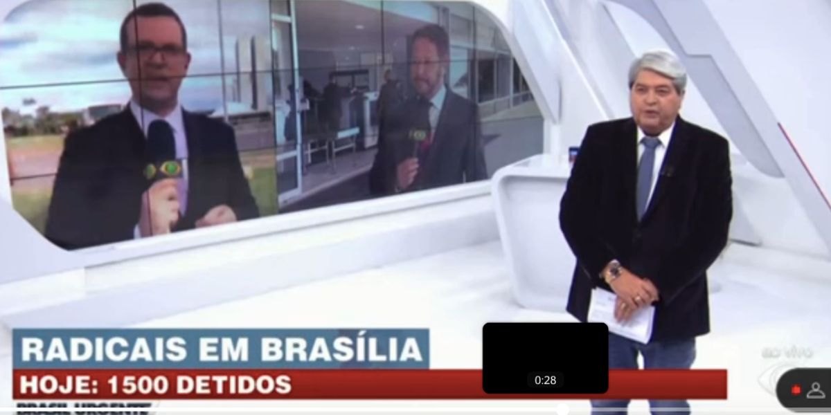 Durante o Brasil Urgente, Datena se irrita ao vivo ao ver bolsonarista radical invadir telejornal ao vivo (Fotos: Reprodução / Band)