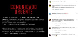 Em viagem aos Estados Unidos, Jenny Miranda, mãe de Bia Miranda e marido sofrem grave acidente de carro (Foto: Reprodução / Instagram)