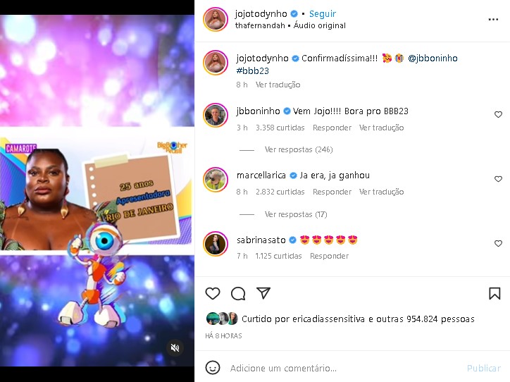 Jojo Todynho anunciou sua ida para o BBB23 (Foto: Reprodução/ Instagram)