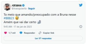 BBB23 - Ex-ficante de Bruna Griphao, João Guilherme comenta comportamento da atriz no reality (Foto: Reprodução / Twitter)