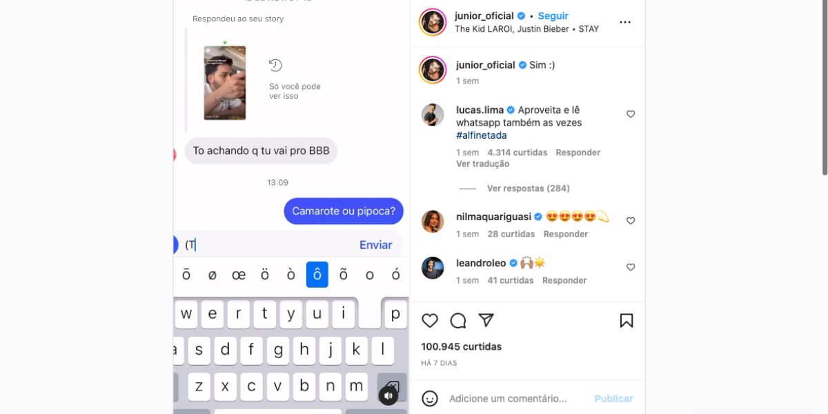 Júnior Lima mostra mensagens privadas com os fãs em seu Instagram e marido de Sandy, Lucas Lima, manda indireta pedindo que cunhado veja recados em seu WhatsApp (Foto: Reprodução /Instagram) 