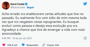 BBB23 - Gabriel Tavares menospreza Karol Conká e detona a cantora: "Mal-educada e ignorante" (Foto: Reprodução / Twitter)