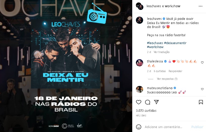 Leo Chaves anunciou parceria com dupla sertaneja (Foto: Reprodução/ Instagram)