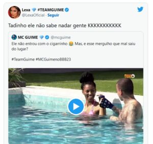 A cantora Lexa vê MC Guimê na piscina com Tina e revela 'segredo' do marido (Foto: Reprodução / Twitter)