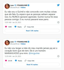 BBB23 - Pressionada, Lexa se pronuncia sobre comportamento do marido: "Eu não sou o Guimê" (Foto: Reprodução / Twitter)