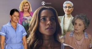 Cema (Dudha Moreira), Cotinha (Ana Lúcia Torre), Creusa (Luci Ferreira) e Cidália (Cassia Kis) foram apontadas como mães de Brisa em Travessia (Foto: Reprodução / Globo / Montagem TV Foco)