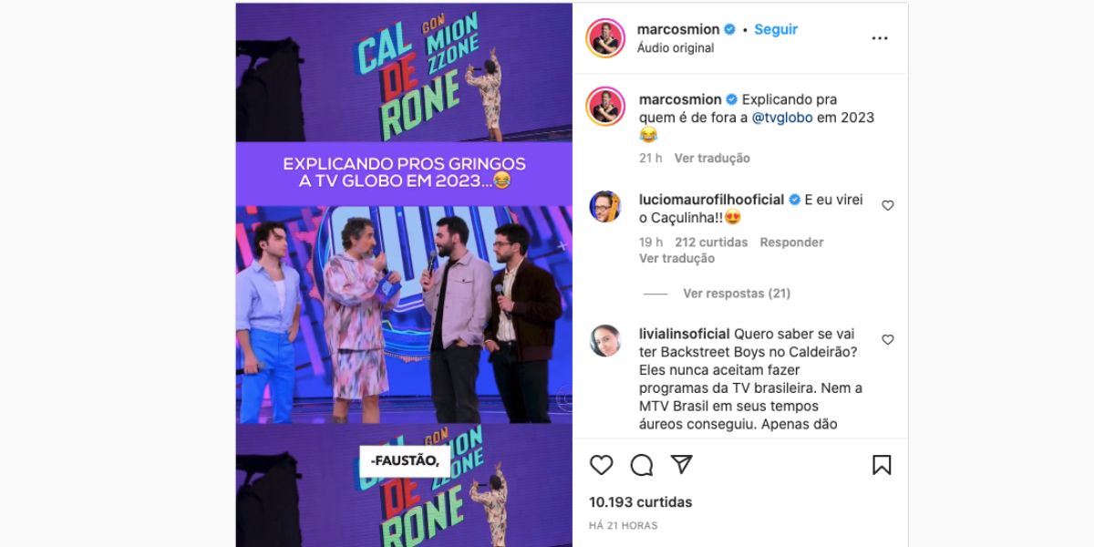 Marcos Mion, comandante do Caldeirão, fala sobre troca de Faustão e Luciano Huck nos últimos anos  (Foto: Reprodução /Caldeirão na Globo)