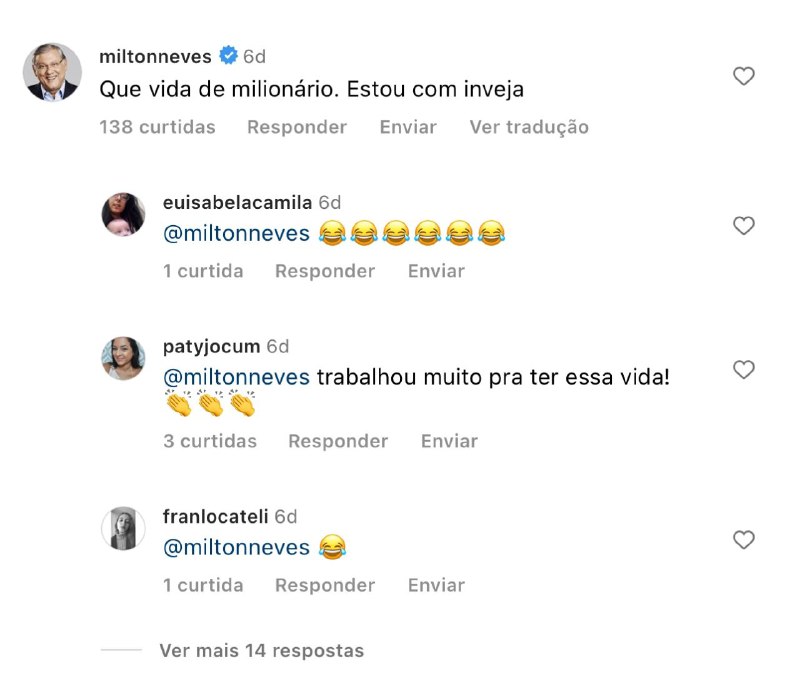 Milton Neves, apresentador da Band, reagiu (Foto: Reprodução/ Instagram)