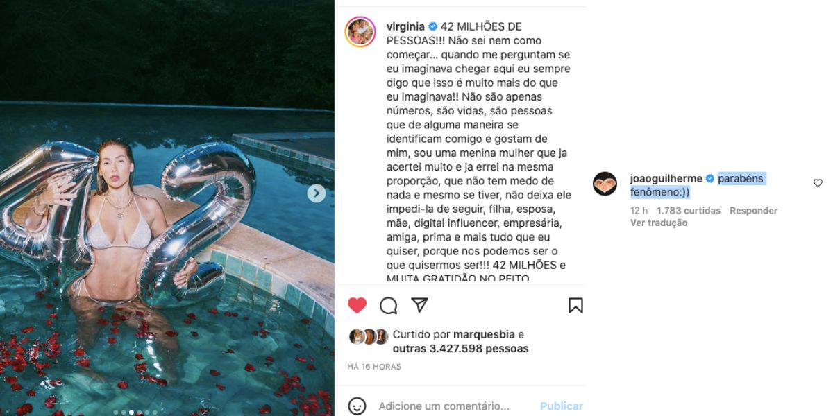 Nas redes sociais, Virgínia Fonseca faz desabafo para celebrar a chega aos 42 milhões de seguidores, fala sobre dificuldades que passou ao longo dos anos e recebe recado de João Guilherme, irmão de Zé Felipe (Foto: Reprodução / Instagram)