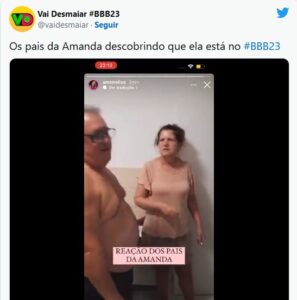 BBB23 - Amanda esconde da família que vai entrar no reality e pais descobrem pela TV (Foto: Reprodução / Twitter)