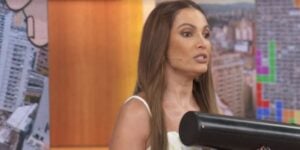 Patrícia Poeta pega 'canhão' ao vivo no Encontro e assusta a todos na Globo com barulho (Foto: Reprodução / Globo)