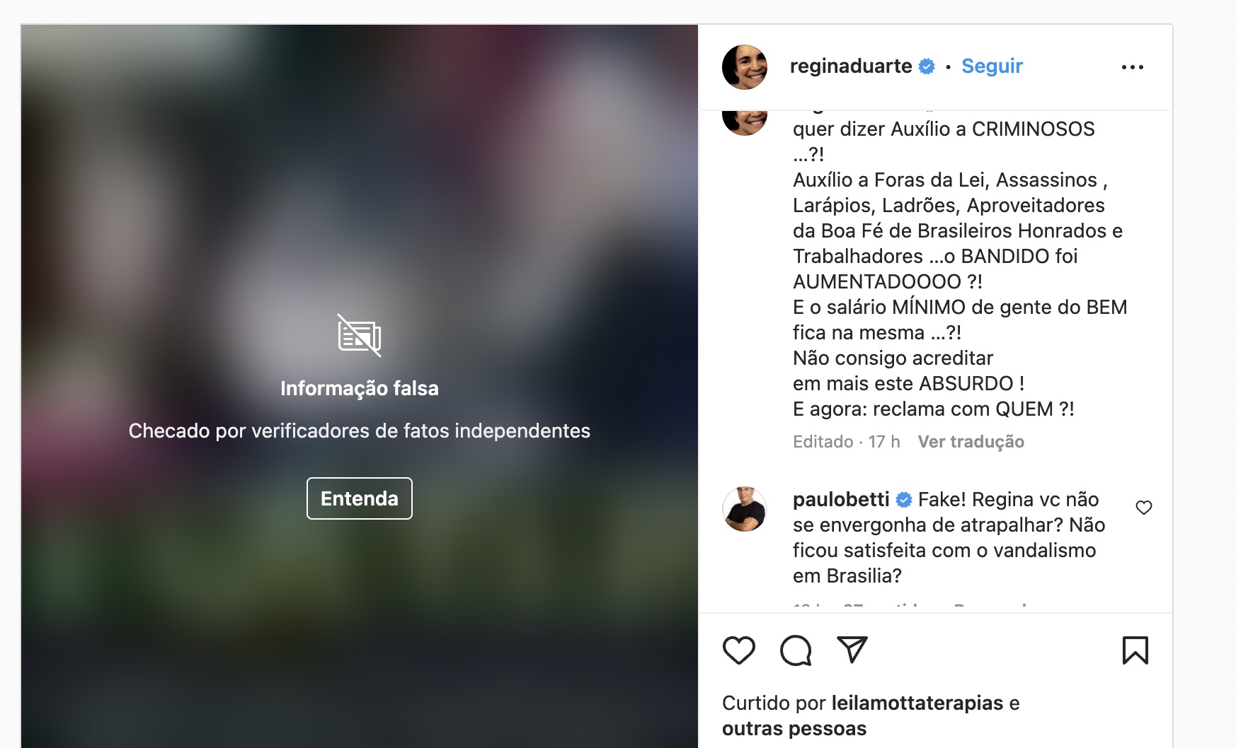 Regina Duarte dá o que falar mais uma vez, Paulo Betti parte pra cima e humilha atriz ao se deparar com fake news - Foto Reprodução Instagram