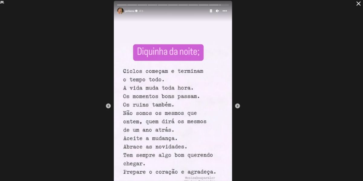 Poliana Rocha, esposa de Leonardo, faz reflexão sincera sobre tempos ruins, mudanças e fim de ciclos nas redes sociais (Foto: Reprodução / Instagram)