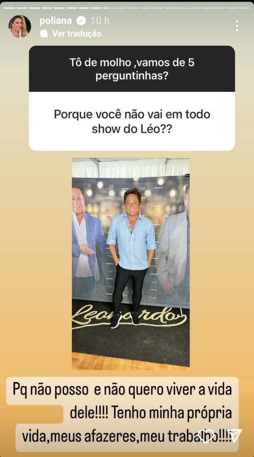 Poliana Rocha expõe motivo de não ir aos shows de Leonardo - Foto: Reprodução/Instagram