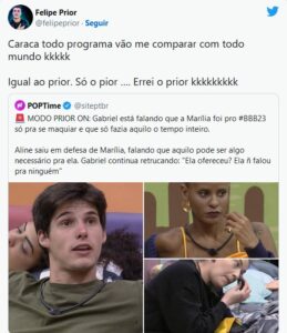 Prior debochou de Gabriel do BBB23 (Foto: Reprodução / Twitter)