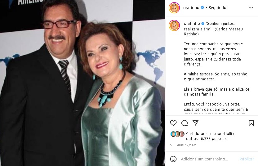 Ratinho e Solange Massa, sua estimada esposa (Foto: Reprodução/ Instagram)