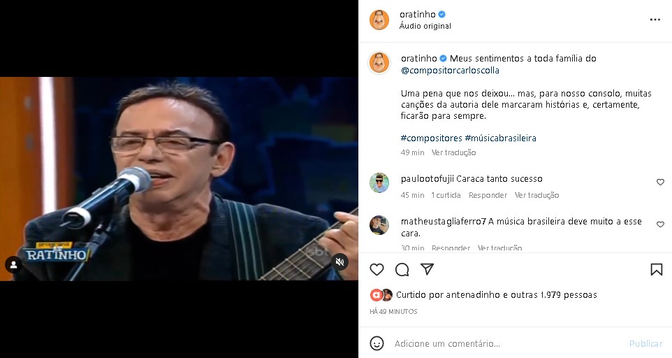 Ratinho lamentou perda de querido compositor (Foto: Reprodução/ Instagram)