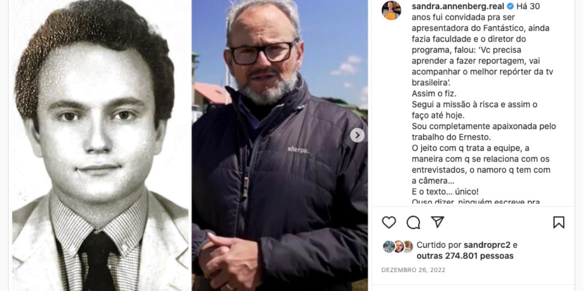 Sandra Annenberg comoveu internautas ao fazer textão sobre demissão de marido, Ernesto Paglia, da Globo, e lembrou de trajetória dele. Muitos fãs ainda acham que a saída foi injusta (Foto: Reprodução / Instagram)