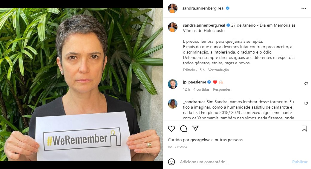 Sandra Anneneberg usou suas redes sociais para entrar na casa dos brasileiros e fazer alerta sobre memória (Foto: Reprodução)