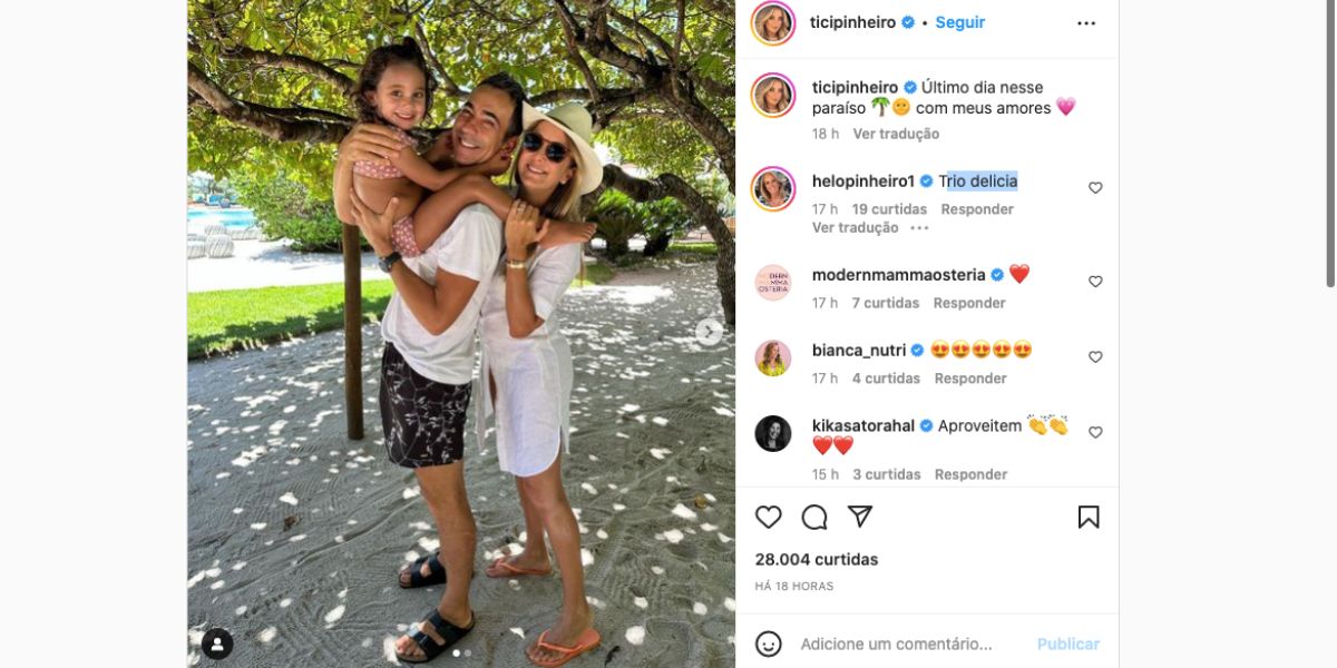 Ticiane Pinheiro compartilha foto de último dia de viagem com César Tralli e recebe recado da mãe (Fotos: Reprodução / Instagram)