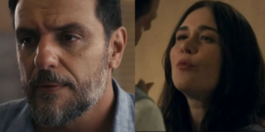 Guida (Alessandra Negrini) e Moretti (Rodrigo Lombardi) em cena de Travessia (Foto: Reprodução / Globo)