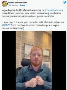 BBB23 - Psiquiatra da casa de vidro, deixou vídeo aos pacientes (Foto: Reprodução / Instagram)