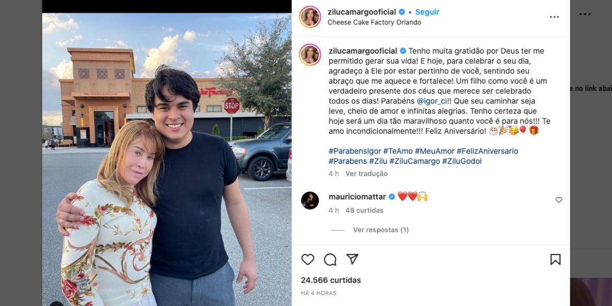 Zilu compartilha clique raro ao lado de filho discreto dela com Zezé Di Camargo, Igor, e beleza do jovem impressiona (Foto: Reprodução / Instagram)