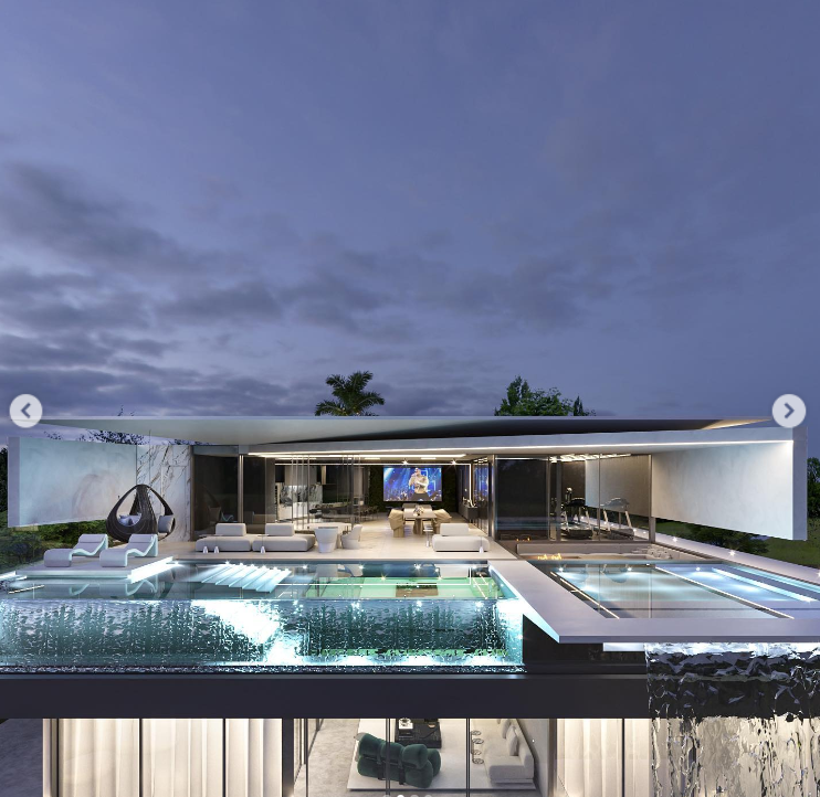 Projeto da visão de cima da mansão com vista para a piscina no teto e área de convivência (Foto Reprodução/Instagram)