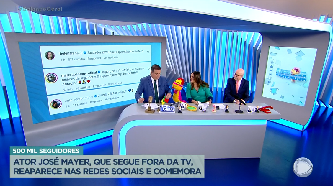 Fabíola Reipert mostrou ao vivo os comentários dos famosos na publicação de José Mayer (Foto Reprodução/Twitter)