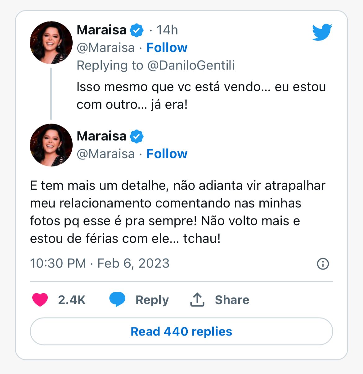 A cantora Maraisa, da dupla com Maiara, entrega foto com rapaz misterioso nas redes sociais e Danilo Gentili se pronuncia sobre o assunto - Foto Reprodução: Twitter