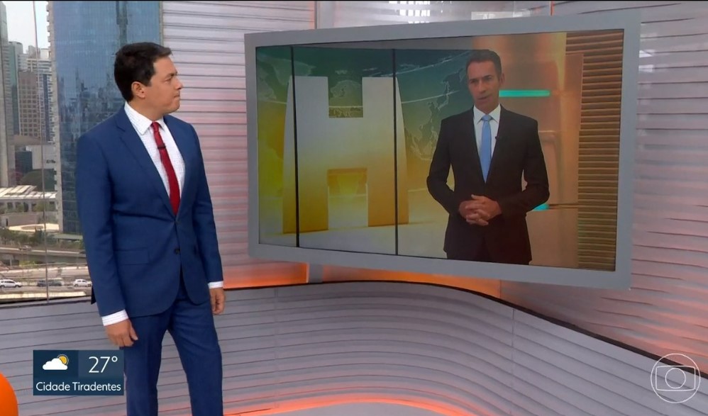 Alan Severiano na tradicional ponte com César Tralli na Globo