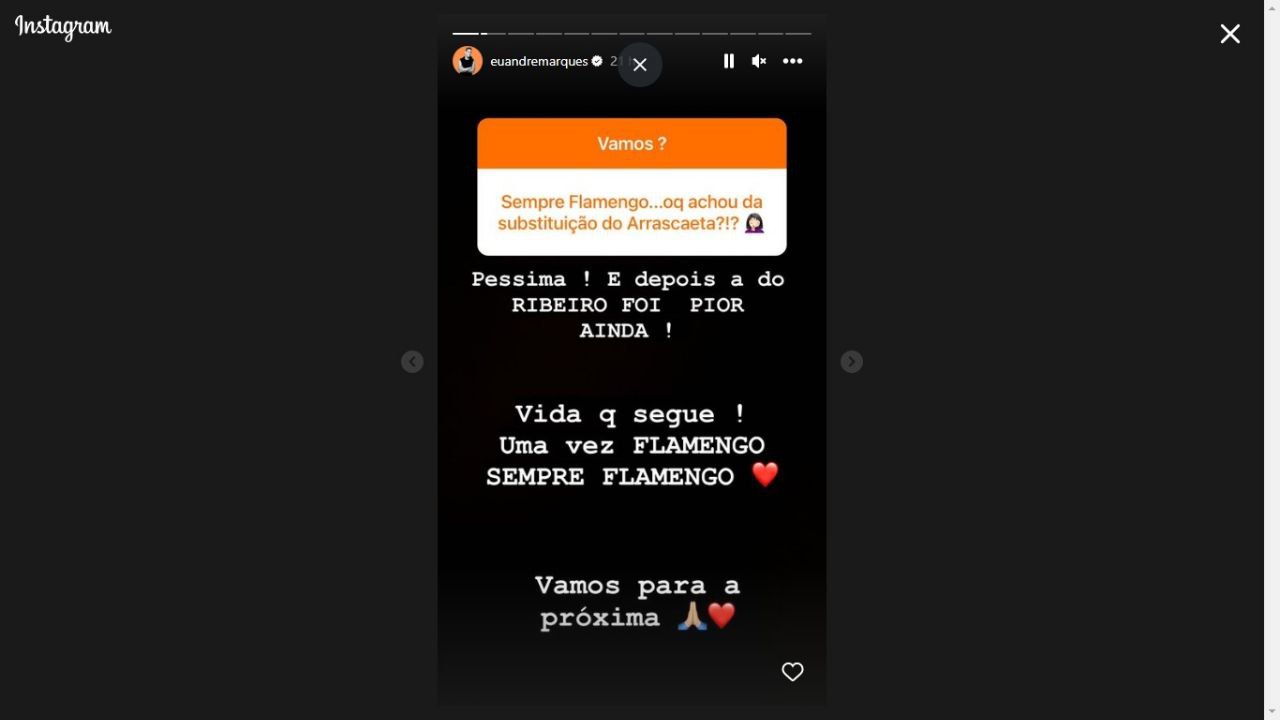 André Marques fez desabafo nas redes sociais sobre a derrota do Flamengo no Mundial (Foto: Reprodução/ Instagram)