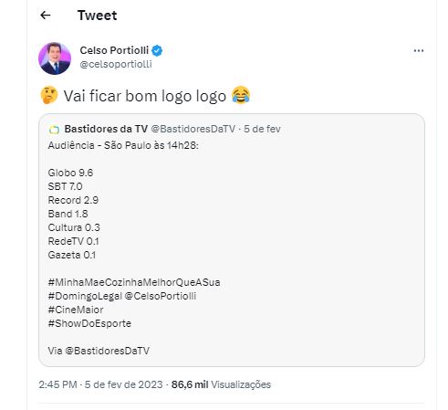 Ao se deparar com cópia descarada da Globo, Celso Portiolli debocha da rival em público - Foto Reprodução Twitter