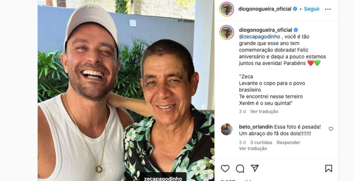 Diogo Nogueira manda recado para Zeca Pagodinho devido ao aniversário dele (Foto: Reprodução /Instagram )