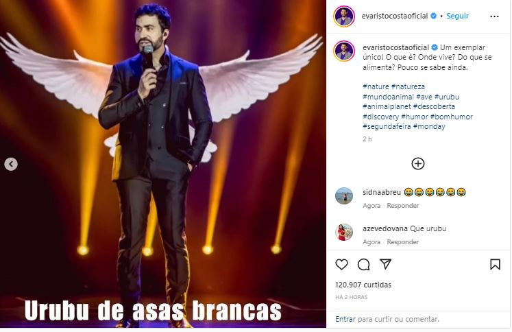 O jornalista Evaristo Costa não pensa duas vezes e provoca Padre Fabio de Melo, o chamando de Urubu de Asas Brancas - Foto Reprodução Instagram