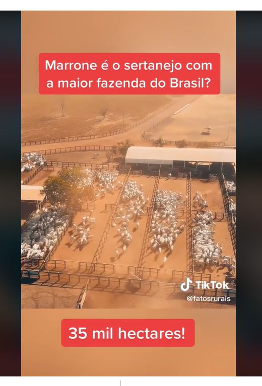 Fazenda de Marrone, de 35 mil hectares e 20 mil cabeça de gado - Foto Reprodução Canal Fatos Rurais