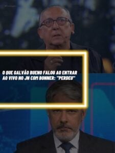 Isto foi o que Galvão Bueno falou ao entrar ao vivo no JN com Bonner (Foto - Montagem TV Foco).