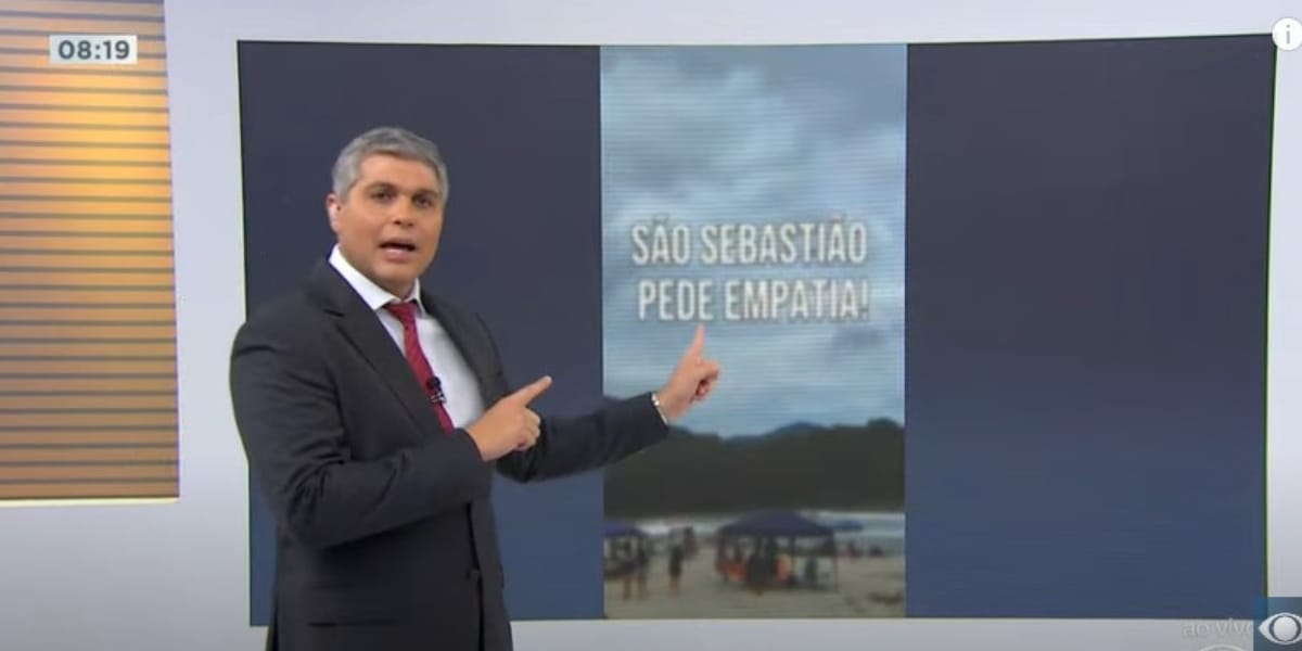 Joel Datena não queria acreditar que viu a imagem de um rapaz dançando no litoral norte de São Paulo (Reprodução: Bora Brasil/ Band)