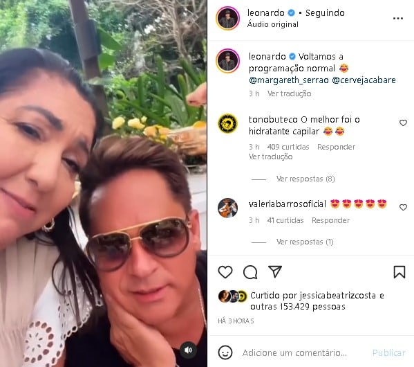 Leonardo ao lado de Margareth Serrão, mãe de Virgínia Fonseca (Foto: Reprodução/ Instagram)