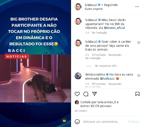 Luiz Bacci deu notícia envolvendo o Big Brother e surpreendeu