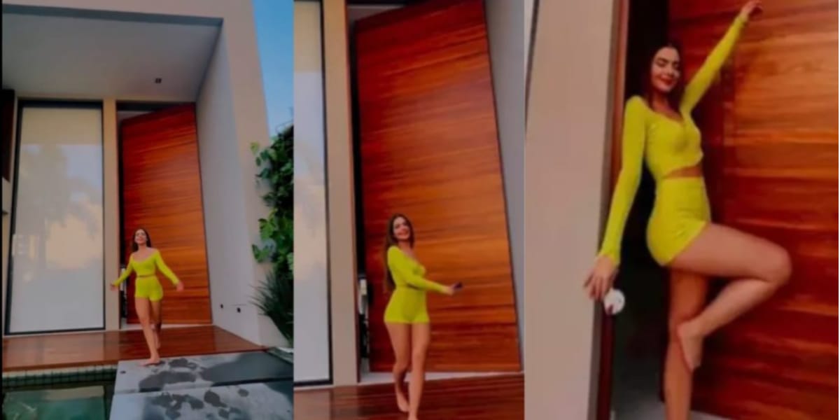 Jade Picon mostrou a porta gigante de sua mansão e muito linda (Reprodução: Youtube)