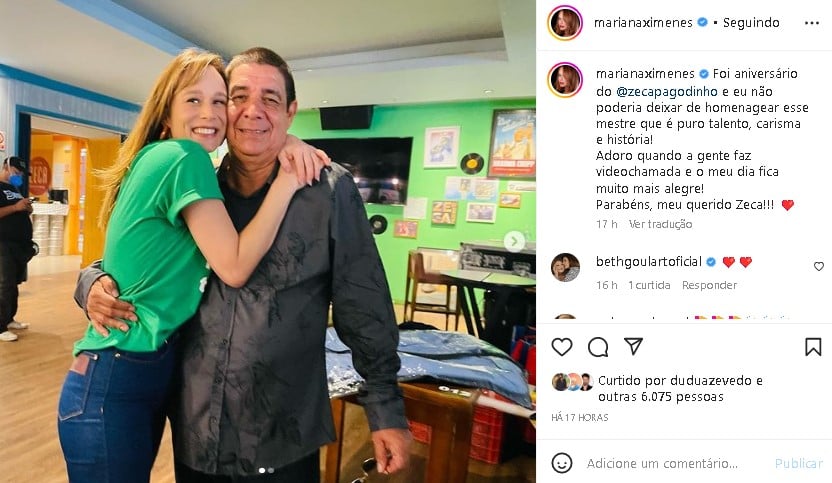 Mariana Ximenes decidiu compartilhar um registro na companhia de Zeca Pagodinho (Foto: Reprodução/ Instagram)