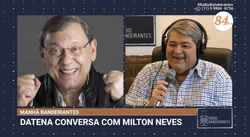 Milton Neves participou do programa de Datena em comemoração ao aniversário da Rádio Bandeirantes