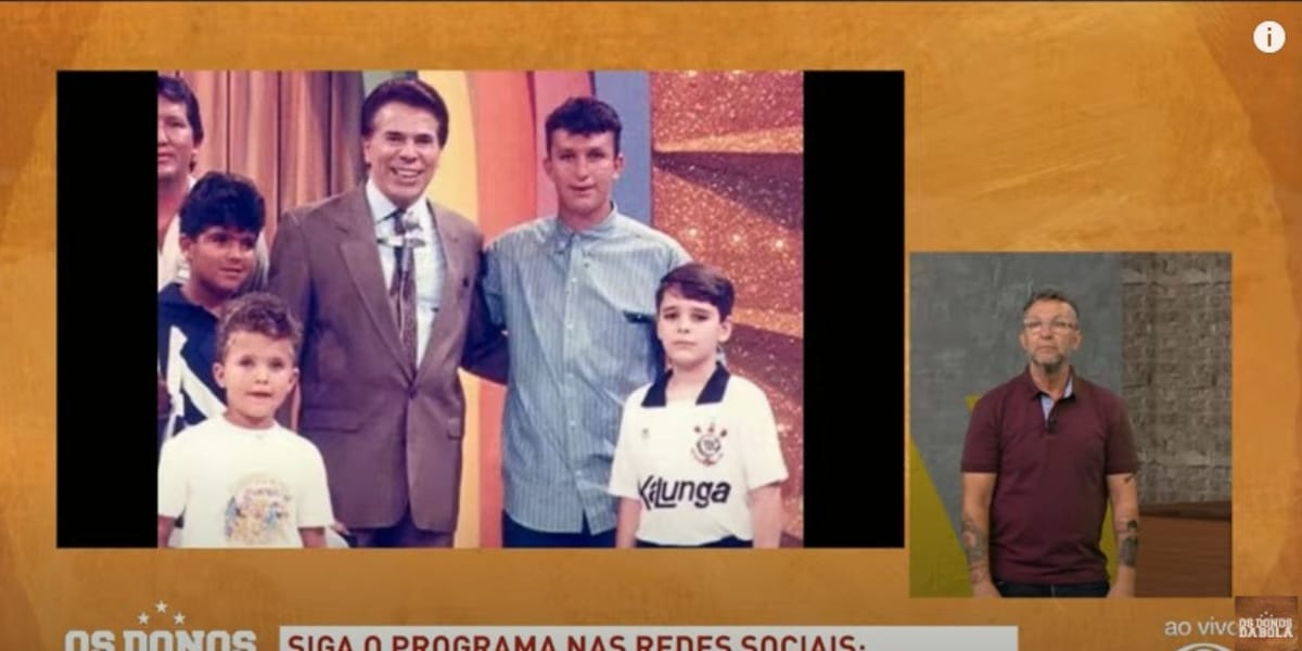 Neto pediu para a produção colocar uma foto sua ao lado de Silvio Santos (Reprodução: Donos da Bola/ Band)