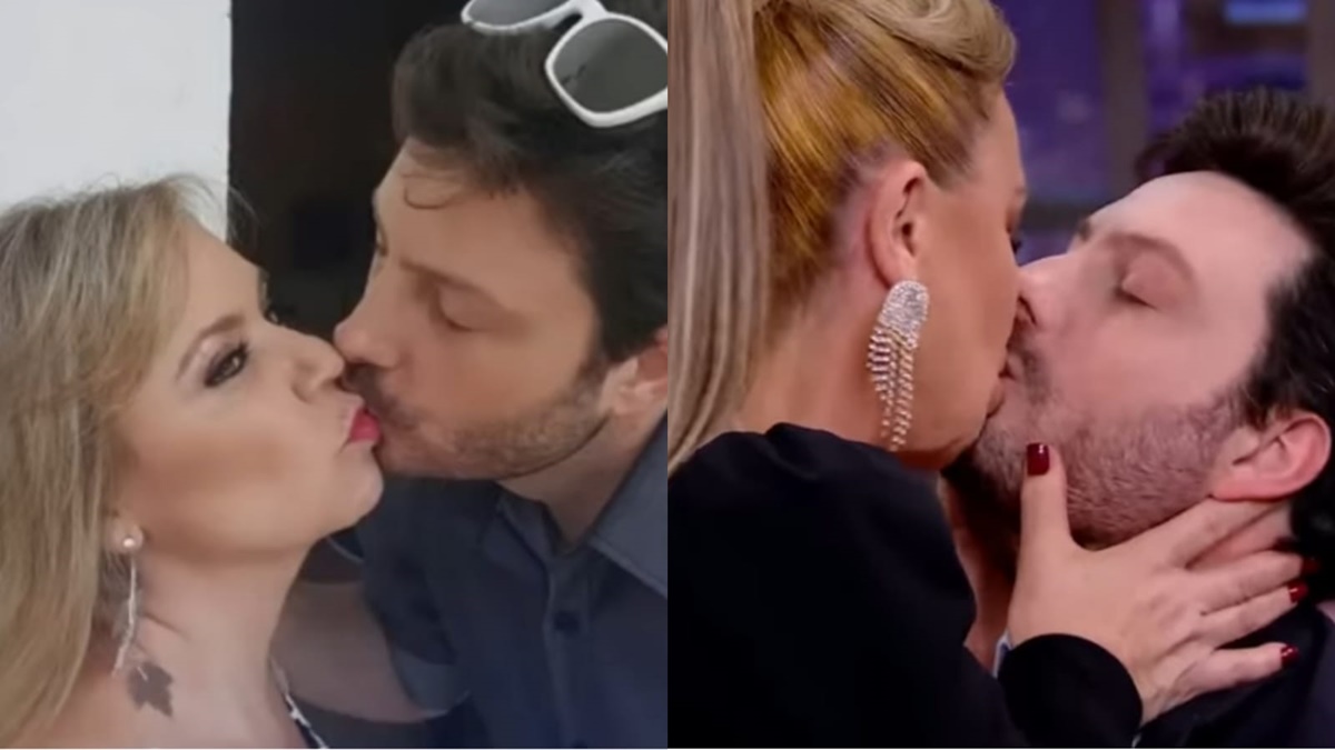 O famoso apresentador do SBT, Danilo Gentili, resolveu beijar estrela do canal no palco do seu programa, The Noite - Foto Reprodução SBT