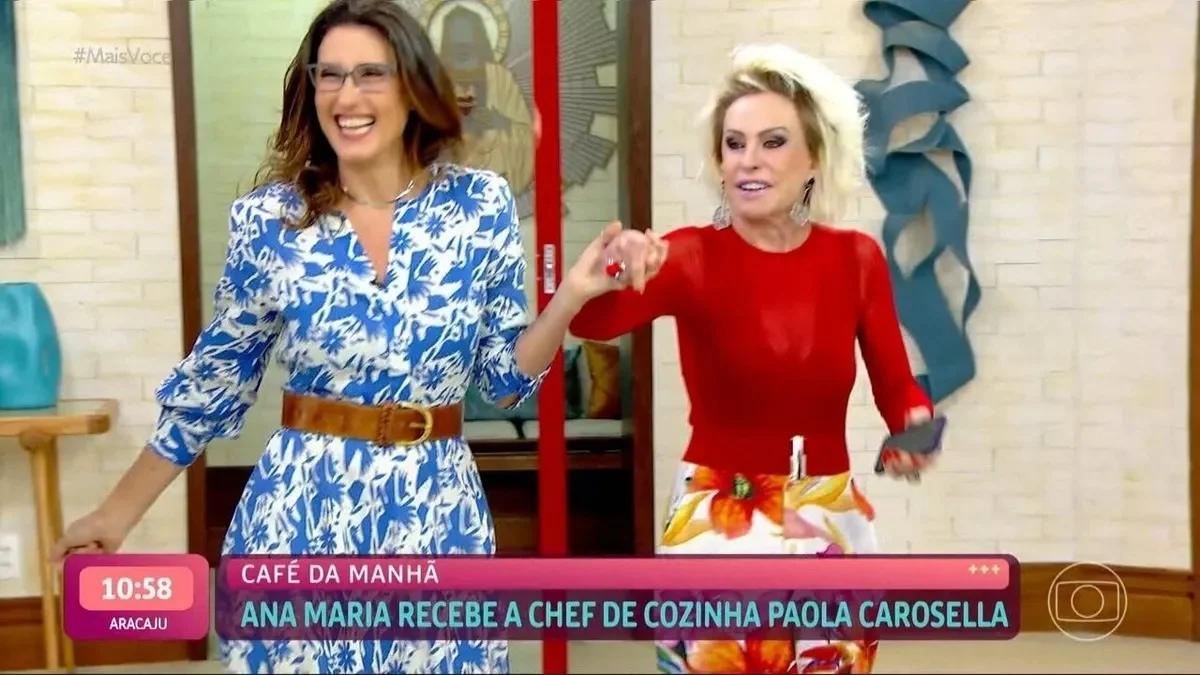 Paola Carosella foi ao encontro de Ana Maria Braga pisando em ovos, e tomou todo o cuidado para não desagradar à veterana da Globo  - Foto Reprodução Mais Você, da Globo