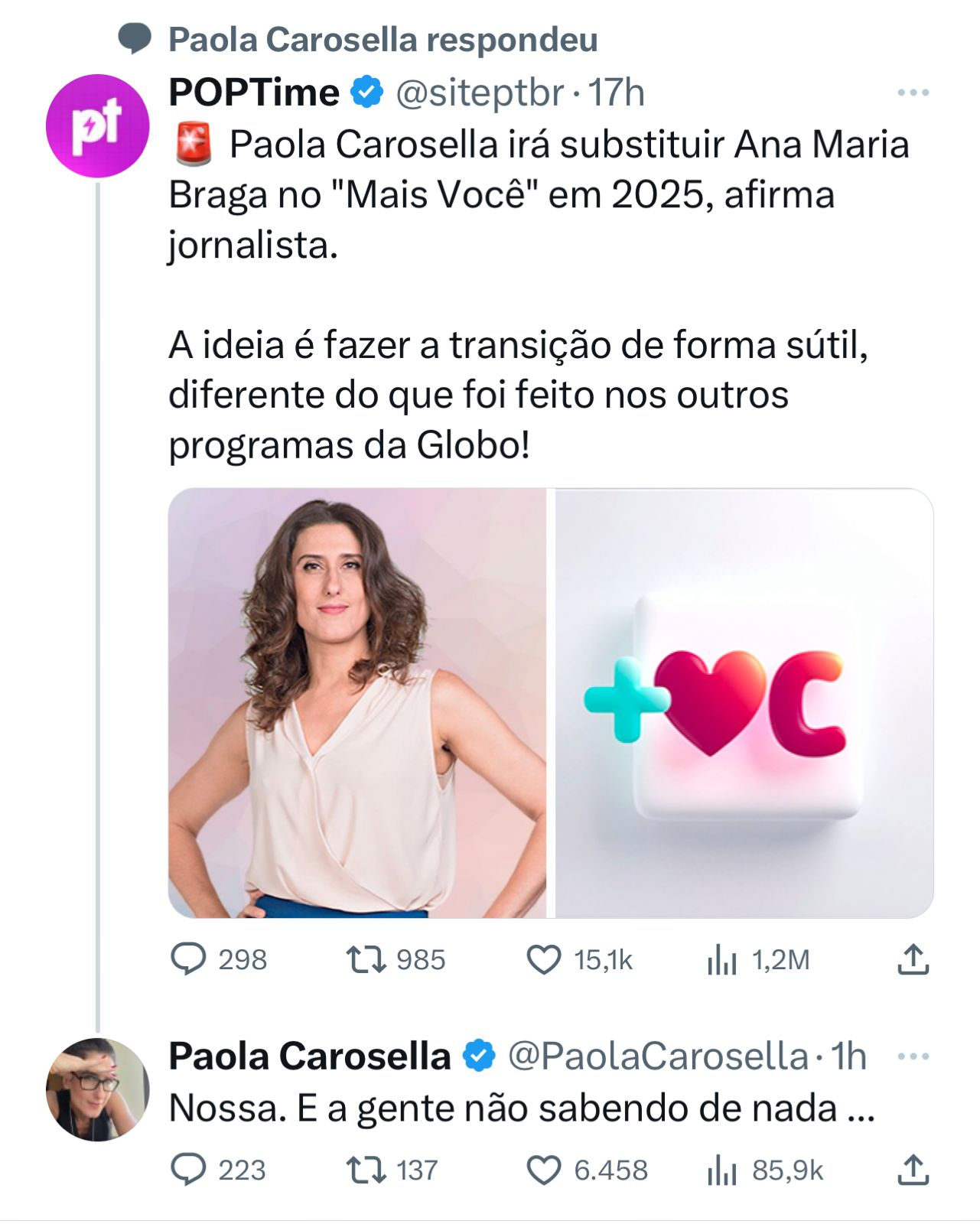 Paola Carosella sobre substituir Ana Maria Braga no programa Mais Você, da Globo - Foto Reprodução Twitter 