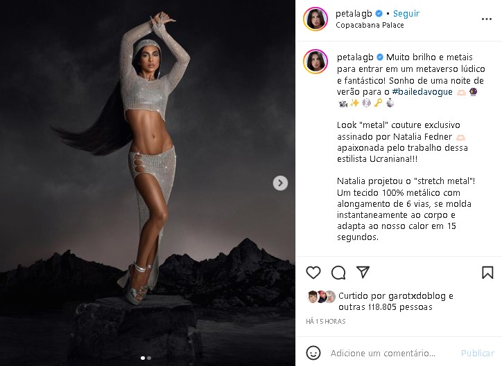 Pétala Barreiros brilhou no Baile da Vogue (Foto: Reprodução/ Instagram)